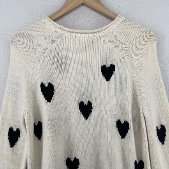 LISA TODD Sweater S Love Gear Hearts Rolled Hem Pullover Cotton Blend White - Picture 8 of 14